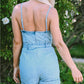 Spaghetti Straps Belted Denim Romper