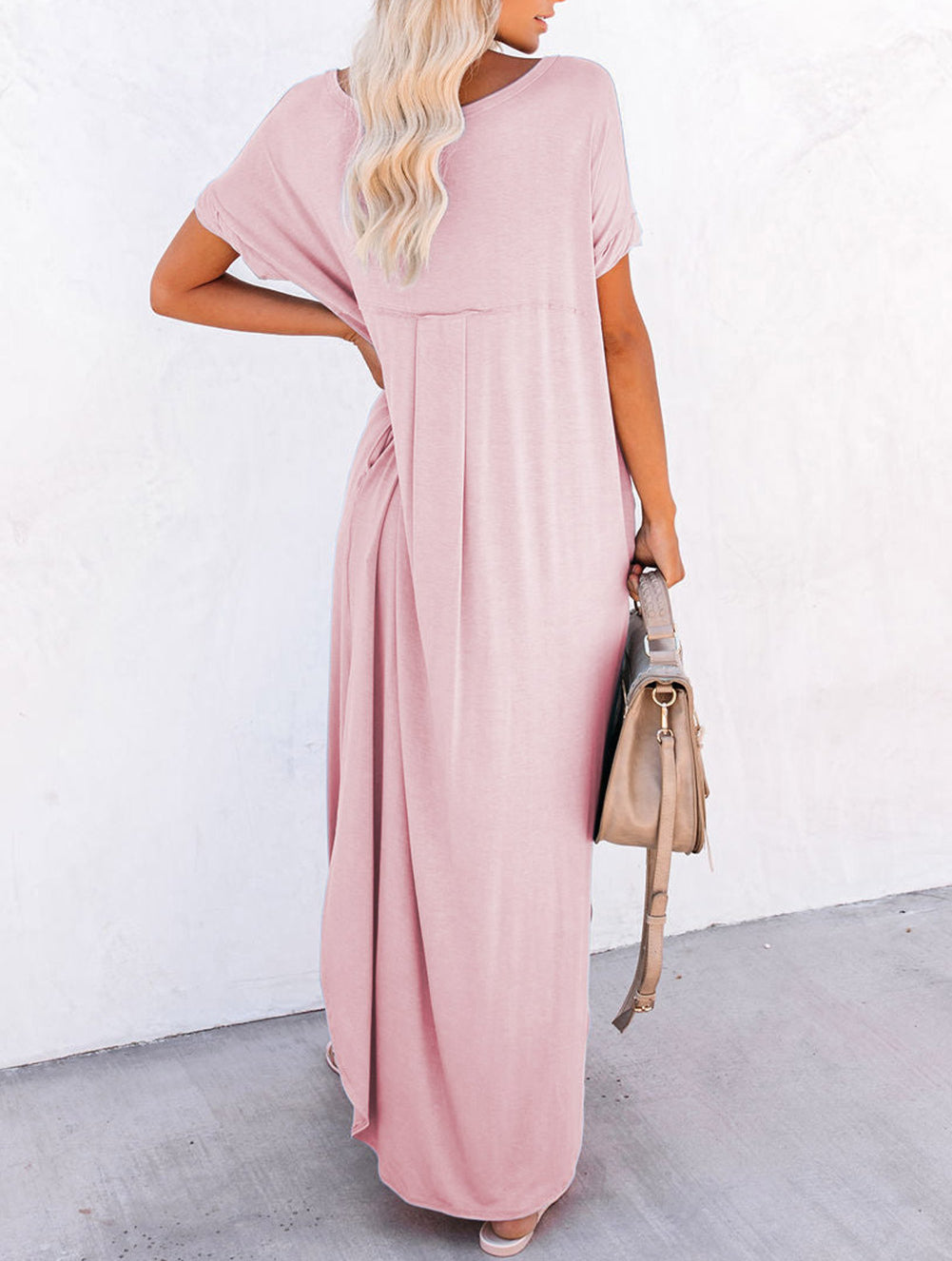 V Neck Hidden Pocket Splits Maxi T-shirt Dress