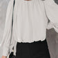 Padded Shoulder Buttoned Cuffs Pleated Loose Blouse