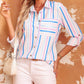 Striped Button Roll Tab Sleeve Shirt