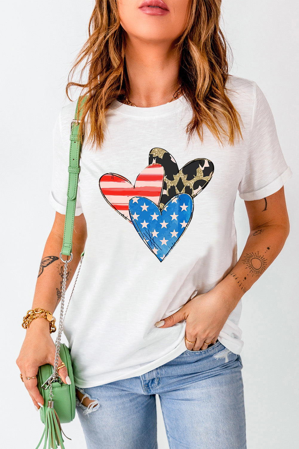 Stars Stripe Leopard Heart Shape Graphic T Shirt
