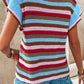 Striped Ruffled Sleeve V Neck Sweater