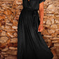 Solid Color V Neck Wrap Pleated Short Sleeve Maxi Dress