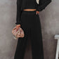 Corded Cropped Pullover and Wide Leg Pants Set