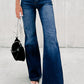 Buttons Elastic Wide Waistband Back Flare Jeans