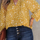 Plus Size Floral Print Ruched Split Neck Blouse