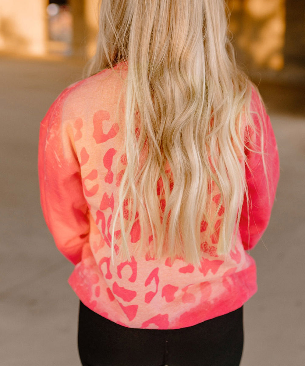 Slogan Cheetah Bleached Print Crewneck Sweatshirt
