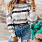 Striped Hollowed Knitted Loose Sweater