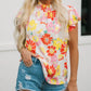 Multicolor Stand Collar Flutter Sleeves Floral Top