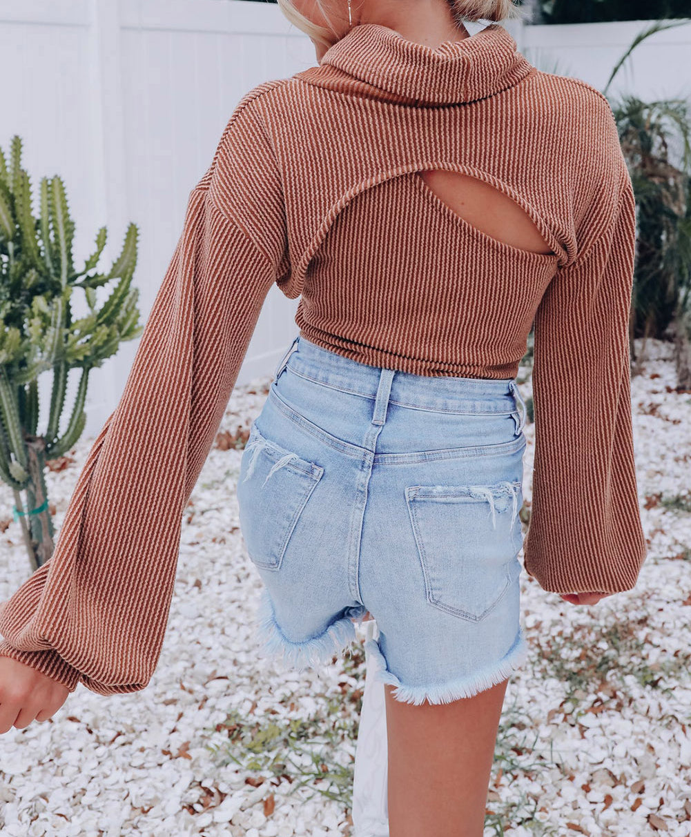 Corded One Shoulder Tank with Puff Sleeve Bolero Set