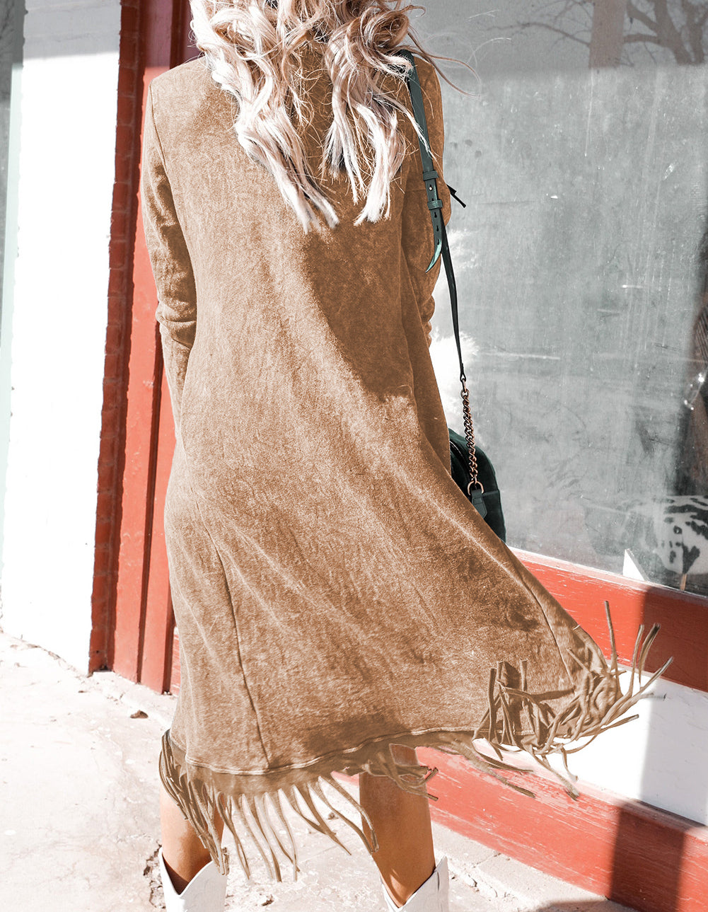 Fringed Hem Pocketed Open Cardigan
