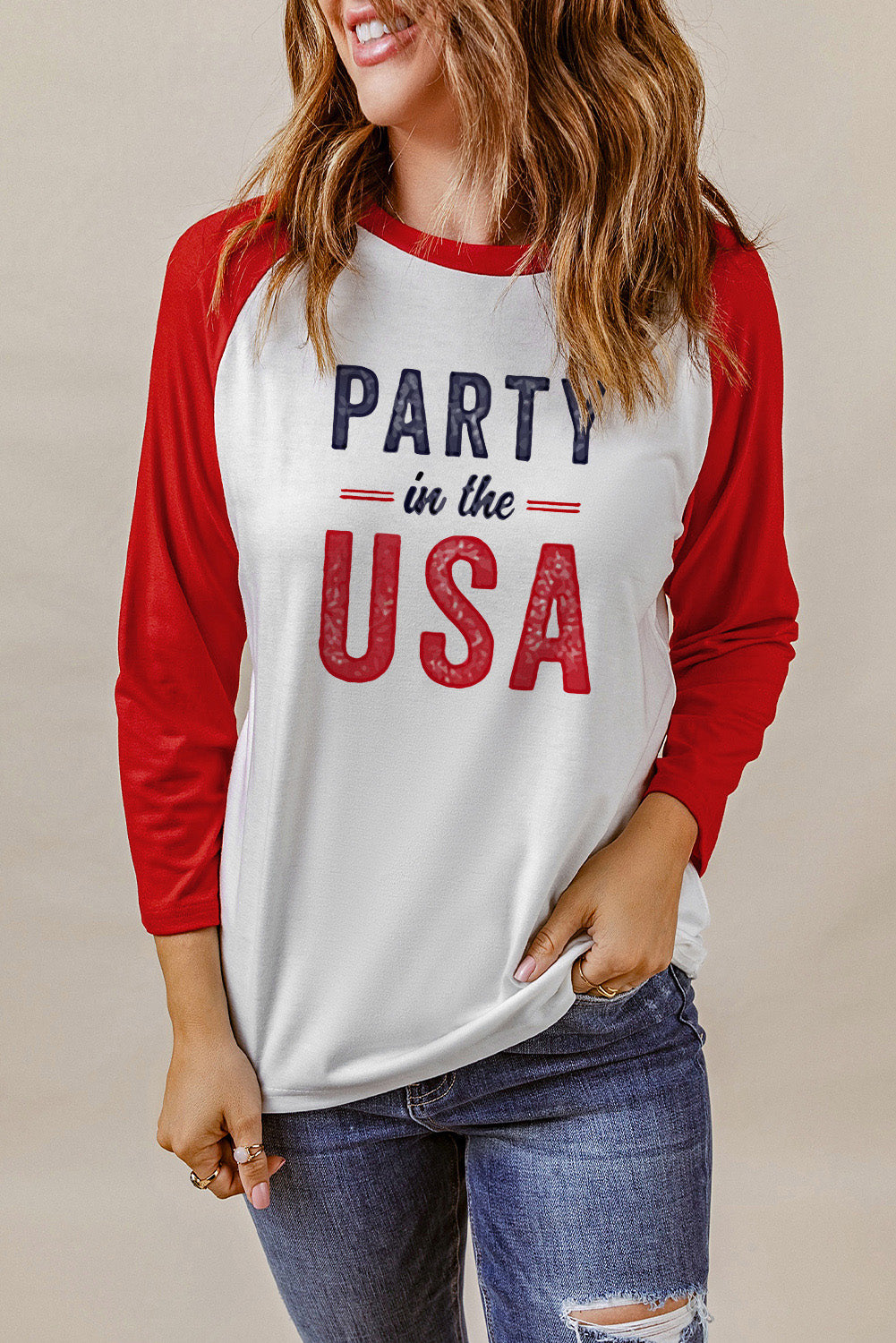 PARTY in the USA Raglan Sleeve Graphic T Shirt