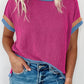 Textured Contrast Trim Round Neck T Shirt