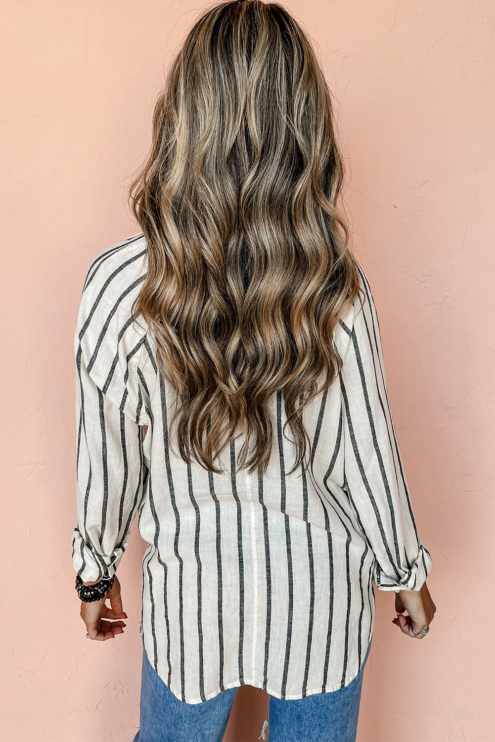 Stripe Chest Pocket Buttoned Oversized Shirt