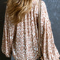 Apricot Western Print Balloon Sleeve Tassel Blouse