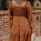 Bishop Sleeve Smocked Tiered Mini Dress