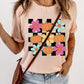 Checkered Floral Pumpkin Graphic Tee