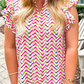 Chevron Print Ruffled Sleeve Blouse