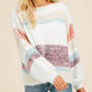 Colorblock Striped Bishop Sleeve Fuzzy Sweater