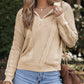 Zipped Stand Collar Cable Knit Sweater