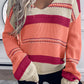 Striped Pattern Knit V Neck Sweater
