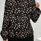 Leopard Print Lantern Sleeve Mock Neck Pleated Blouse