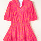Abstract Print Puff Short Sleeve Ruffled Mini Dress