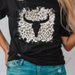 Western Leopard Steer Head Print Casual T Shirt