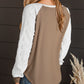 Lace Crochet Patch Long Sleeve Textured Top