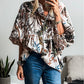 Floral Print Balloon Sleeves Button Up Loose Casual Shirt