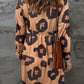 Print Button Front Bubble Sleeve Loose Knit Dress