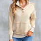 Ribbed Hem Snap Button Neckline Sweatshirt with Pocket