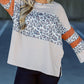 Leopard Patchwork Bell Sleeve Loose Split Top