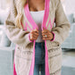 Geometric Cable Knit Pocketed Open Front Cardigan