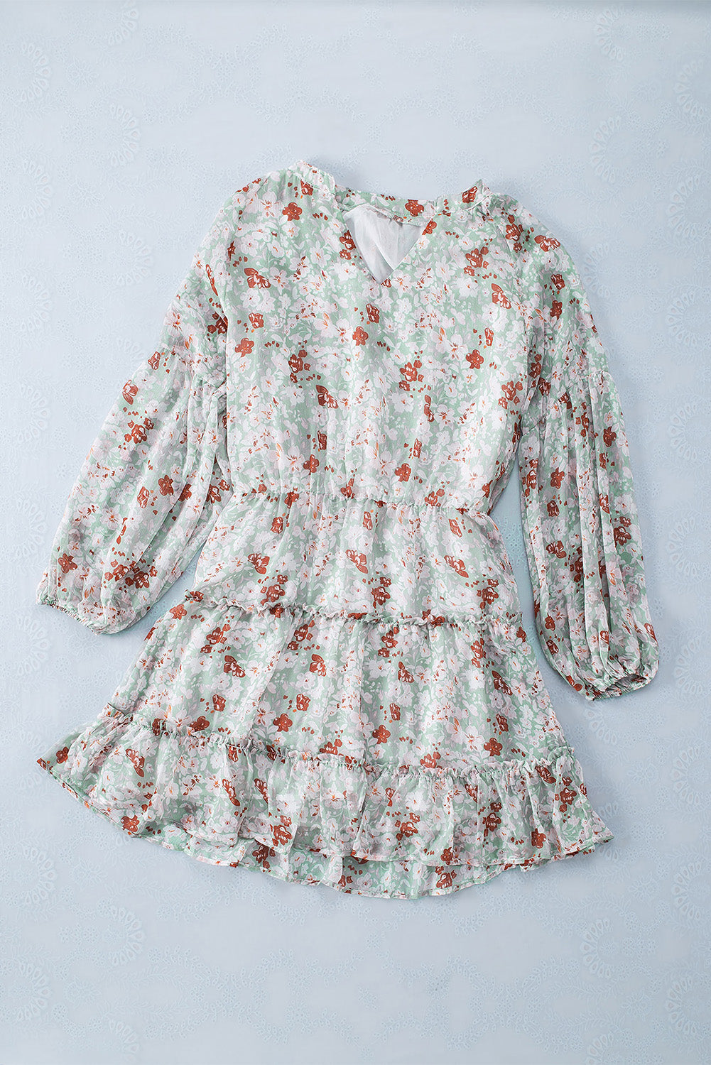 V Neck Puff Sleeves Floral Tunic Dress