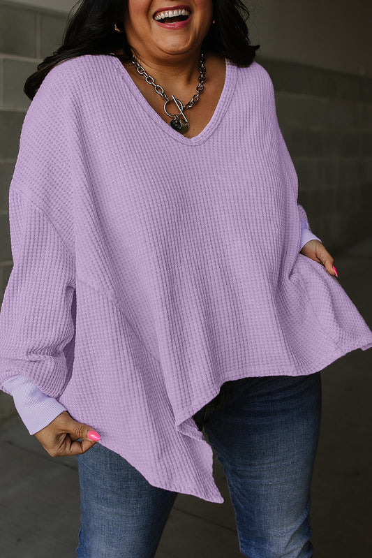 Plus Size Waffle Knit Exposed Seam Flowy Top