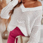 Hollow Out Knitted Loose Fit V Neck Sweater