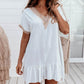 Lace Trim Short Sleeve Ruffled Mini Dress