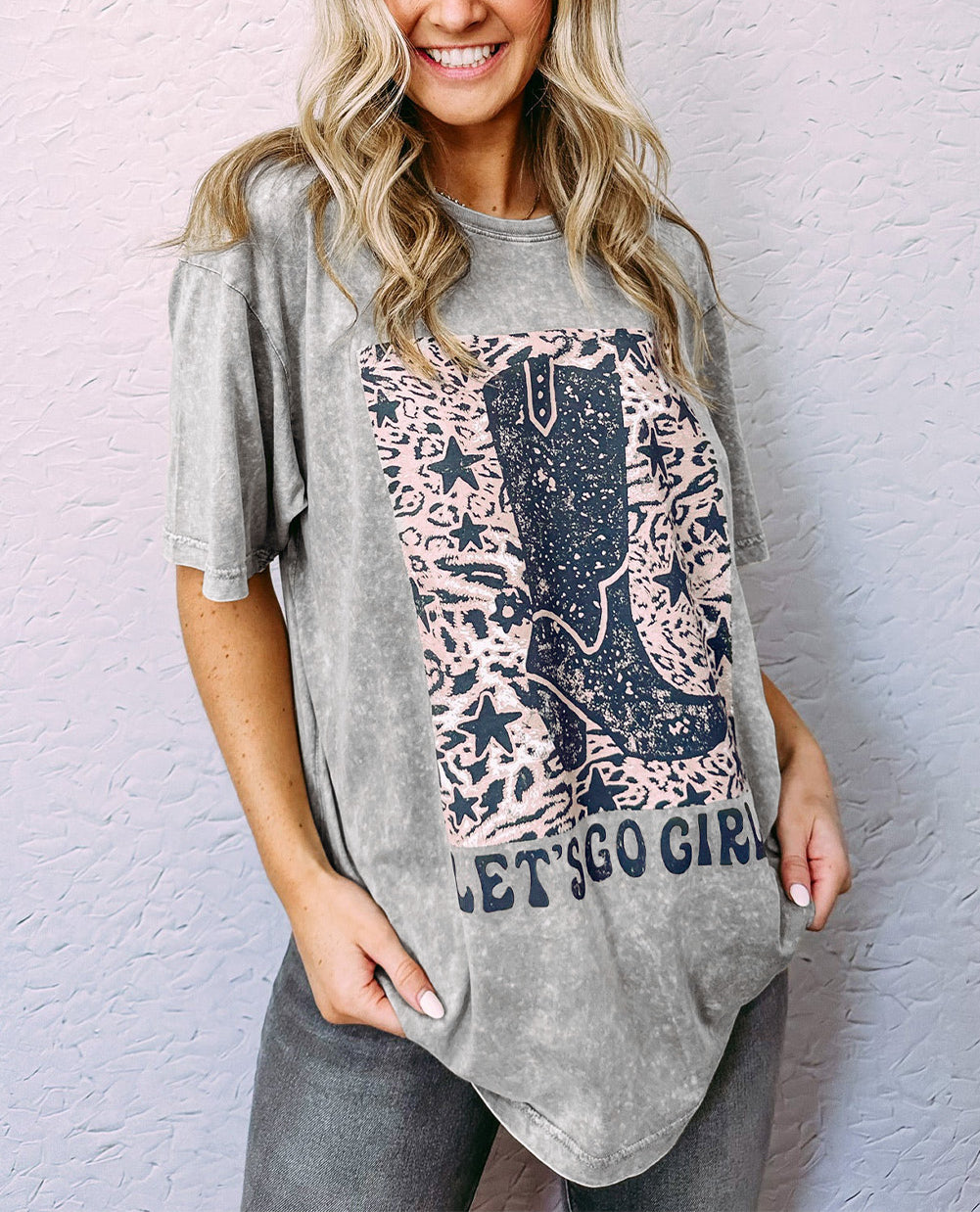 Gray Let\'s Go Girls Cowboy Boots Graphic Tee