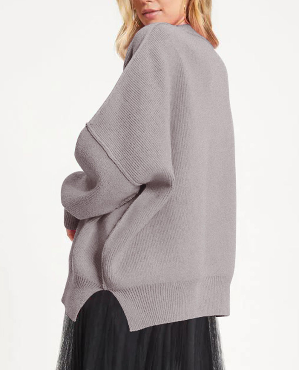 Oversized Drop Shoulder Bubble Sleeve Pullover Sweater