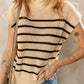 Parchment Striped Ribbed Knit High Neck Sweater