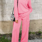 Solid Color Patchwork Pullover Top and Cargo Pants Set