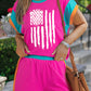 Color Block USA Flag Print Loose Fit Two Piece Shorts Set