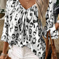 Leopard Print Ruched V Neck 3/4 Sleeve Blouse