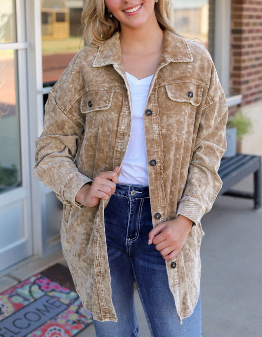 Vintage Distressed Mineral Wash Oversized Shacket
