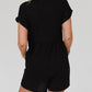V Neck Buttons Loose Cuffed Short Sleeve Romper