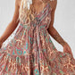 Paisley Print Sleeveless V-Neck Tassel Tie Ruffle Dress