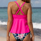 Ruffle V Neck Peplum Floral Bottom Tankini Set