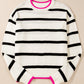 Stripe Color Contrast Drop Shoulder Crew Neck Sweater