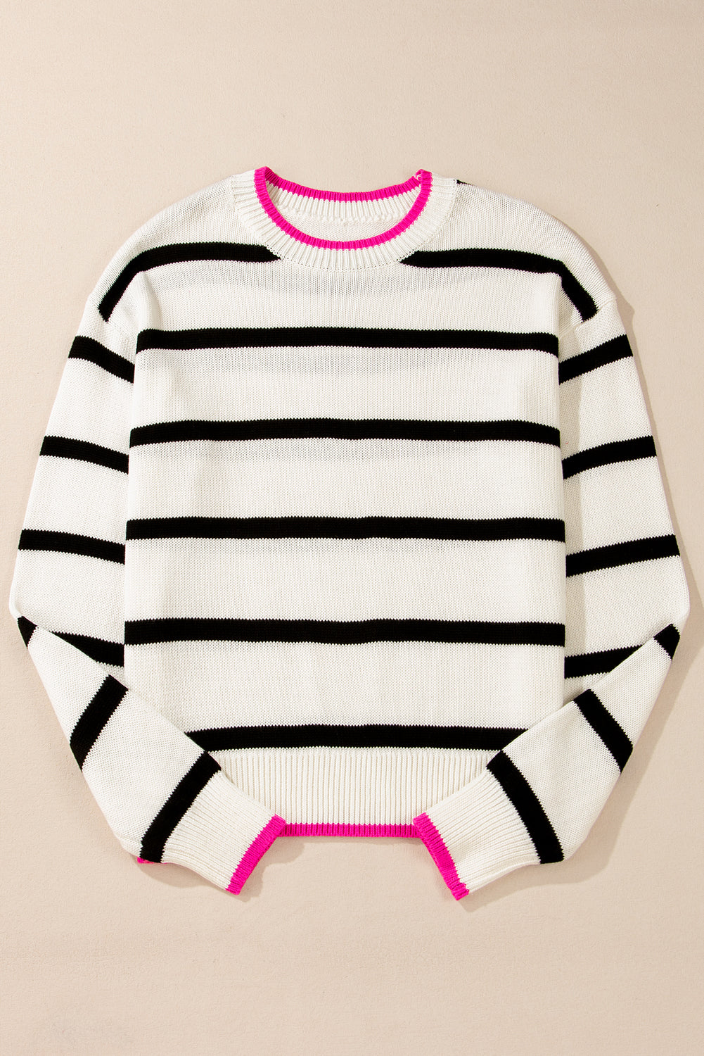 Stripe Color Contrast Drop Shoulder Crew Neck Sweater